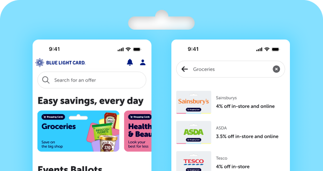 Shopping Cards in the Blue Light Card app