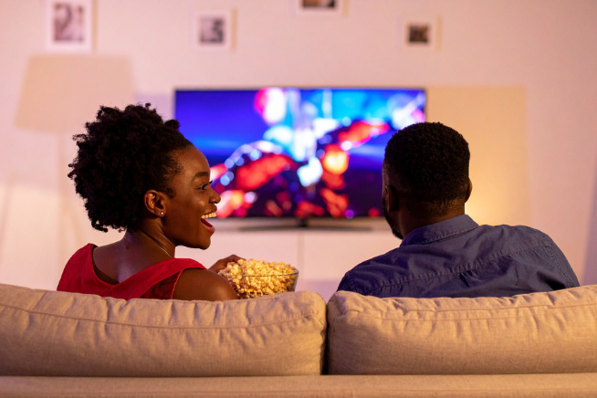 Couple watching a movie at home
