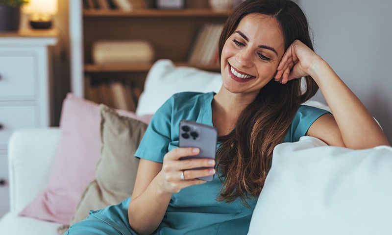 Healthcare worker using Blue Light Card app