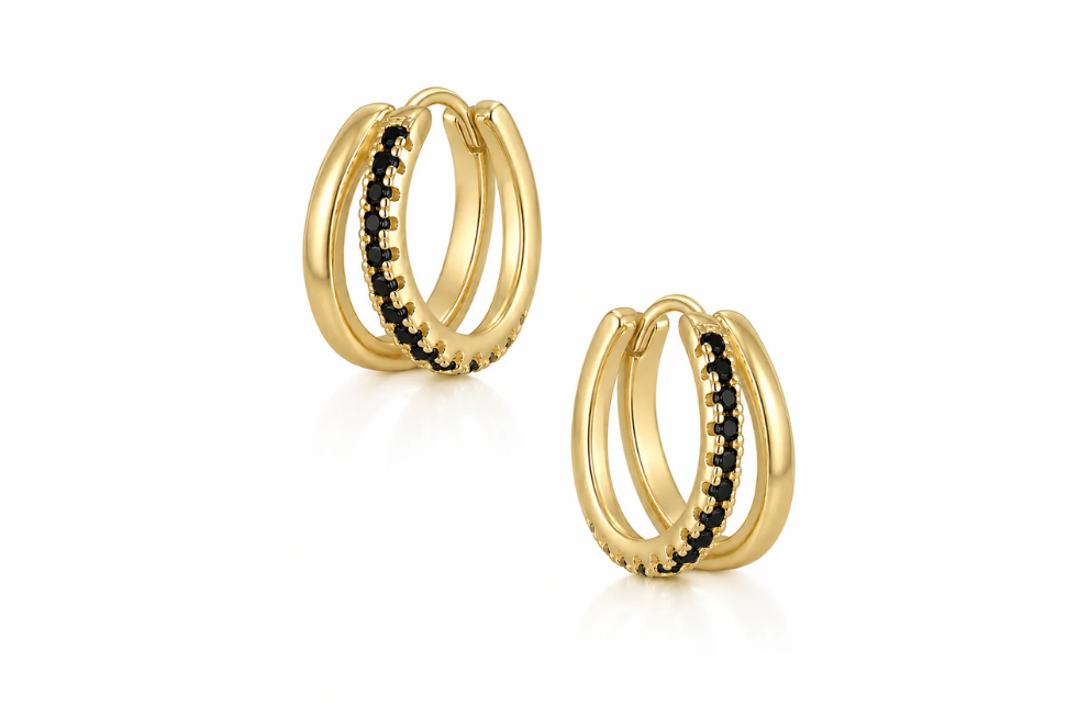 Gold hoop earrings with black details