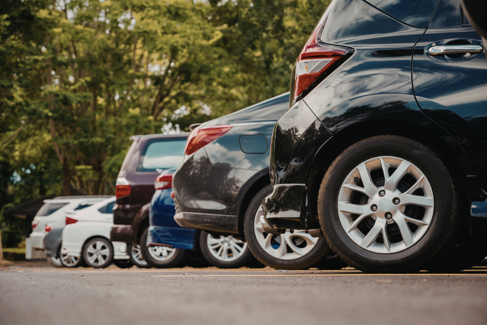 Cars parked in a row