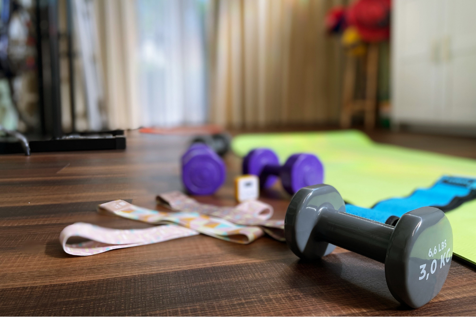 Resistance bands and dumbbells