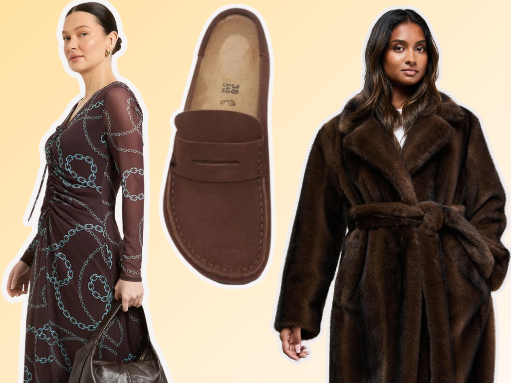 Brown dress, shoe and coat