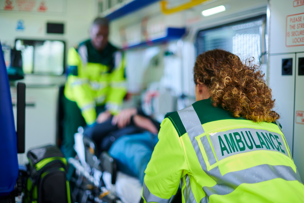 Ambulance workers with a stretcher