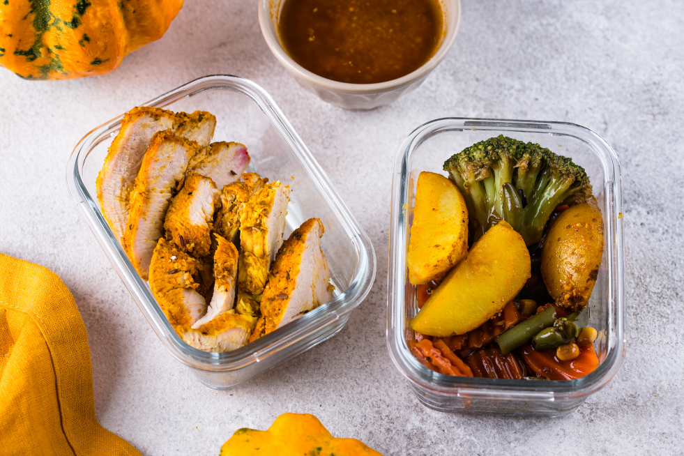 Food prepared in tupperware containers 