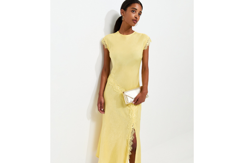 Midi yellow dress with lace trim