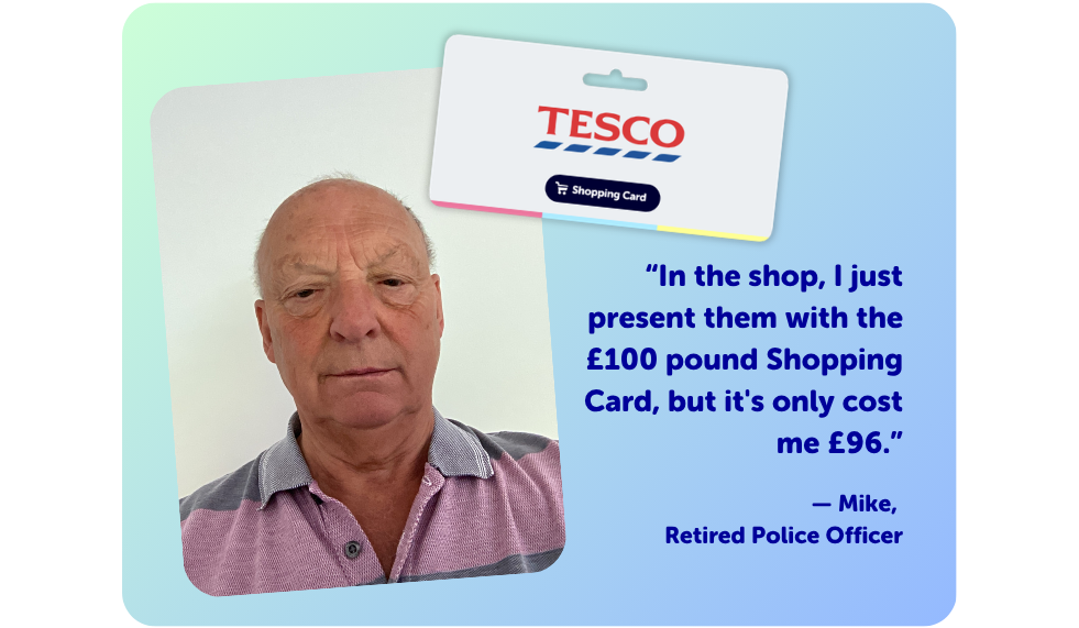 Blue Light Card member Mike with a Tesco Shopping Card
