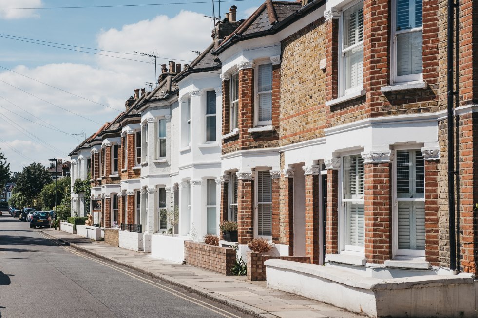 A row of houses on a street