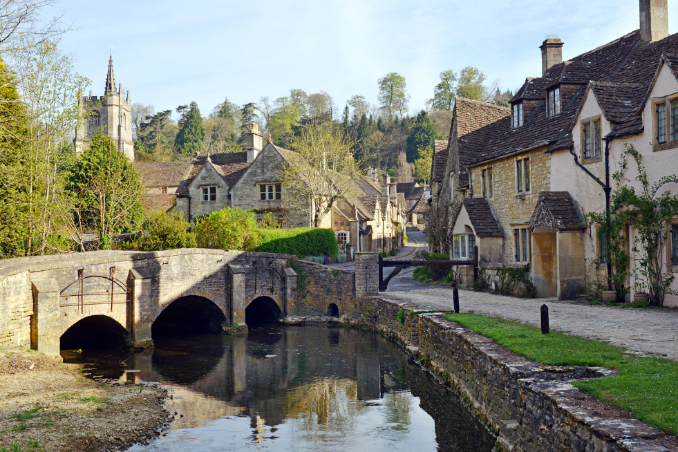 Quiet village with a river and bridge