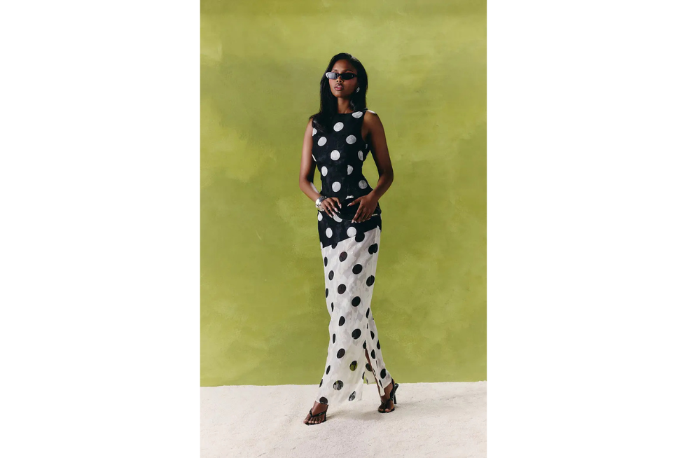 Maxi black and white polka dot dress
