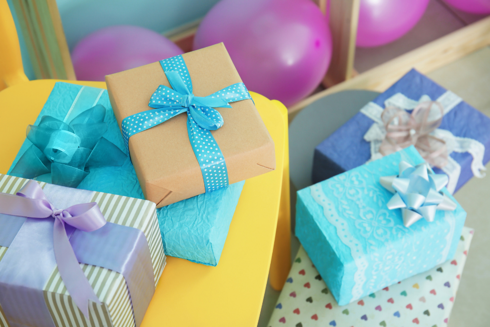 Wrapped presents with bows and ribbon