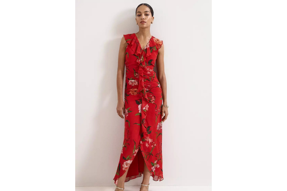 Red maxi floral dress