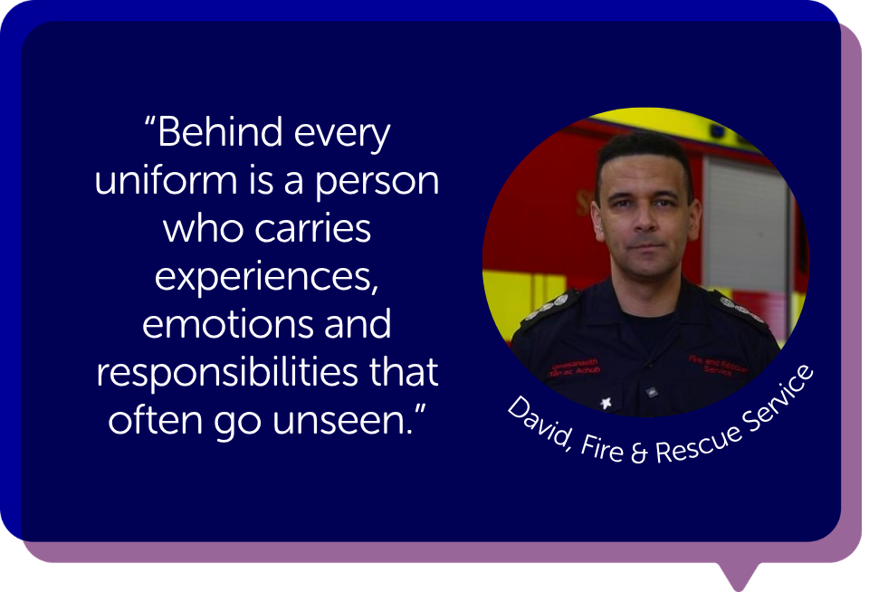 David with a quote reading "Behind every uniform is a person who carries experiences, emotions and responsibilities that often go unseen."