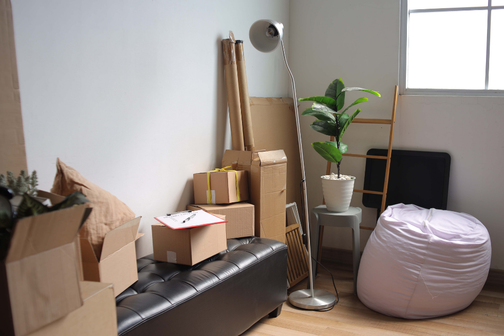 Moving boxes and furniture
