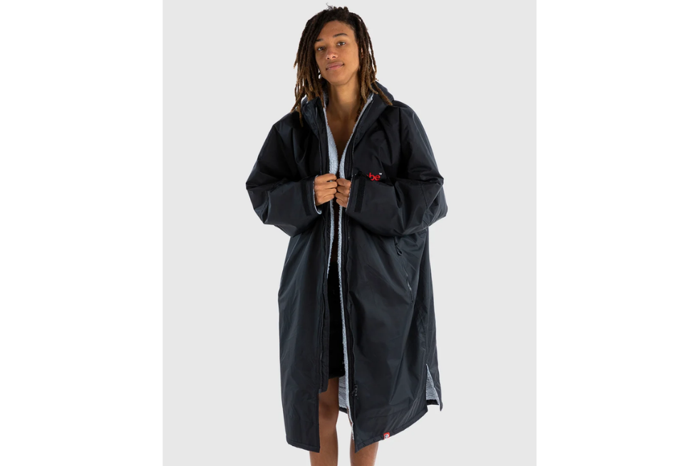 Person wearing a black Dryrobe