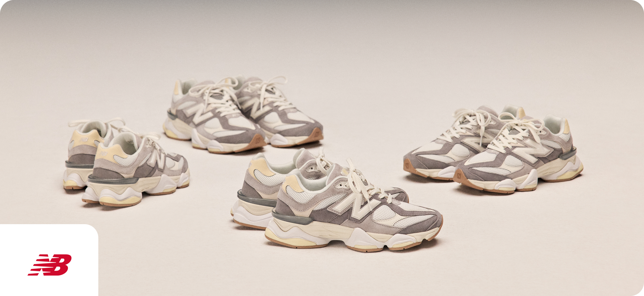 New Balance Blue Light Card discounts banner showing 4 pairs of New Balance Trainers